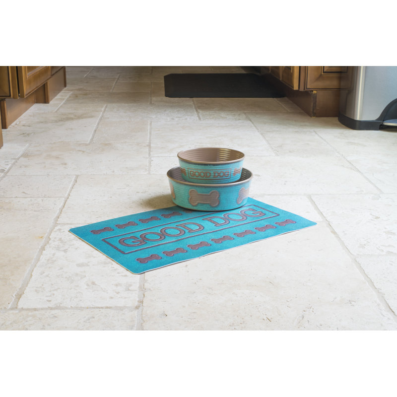 Makayla Anti-Skid Pet Bowl, Teal/Brown