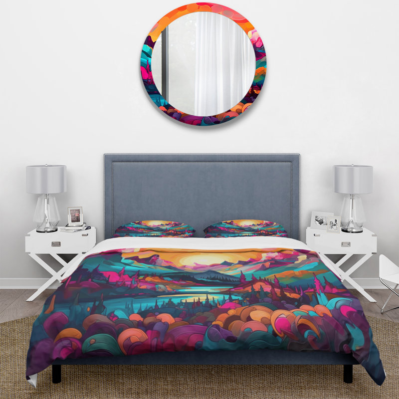Vibrant Sunset Shining Over Mountains III BeddingMicrofiber / Polyester Duvet Cover Set, Twin Duvet Cover + 1 Standard Sham