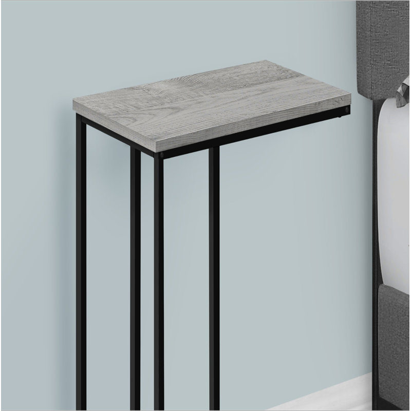 Table d'appoint, en forme de C, bout, côté, collation, salon, chambre à coucher, stratifié gris, métal noir, contemporain, moderne