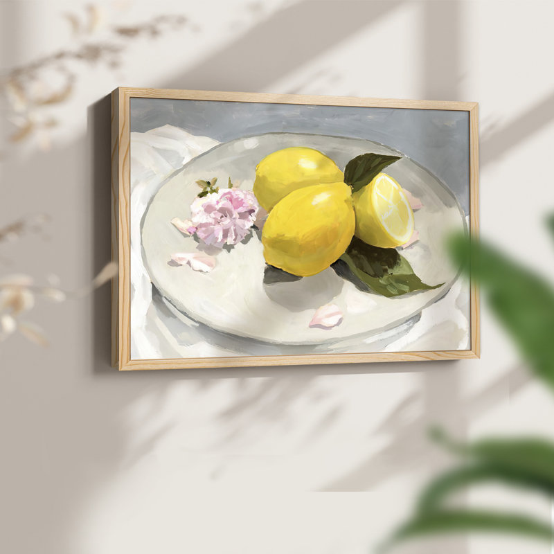 «Lemons on a Plate II», reproduction encadrée - Restickable, H 8 po x l 10 po, Naturel