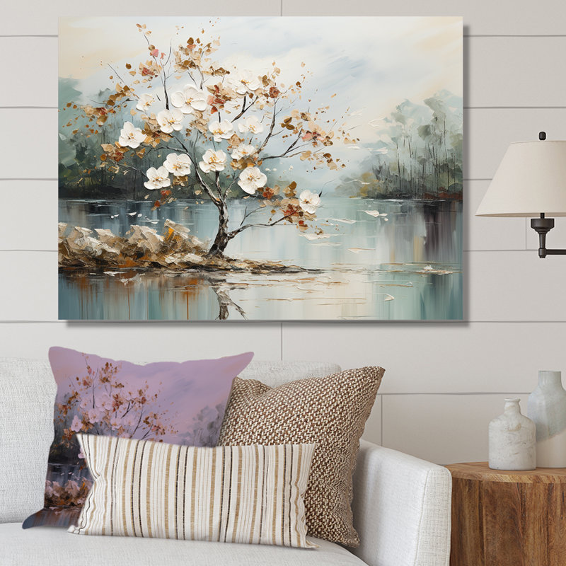 «Japanese River Forest liquid Art I», art mural encadré forêt, Toile tendue, H 34 po x l 44 po x P 1,5 po