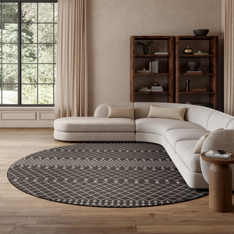  Positano 10' x Round Black Modern Rug, Round 10', Black