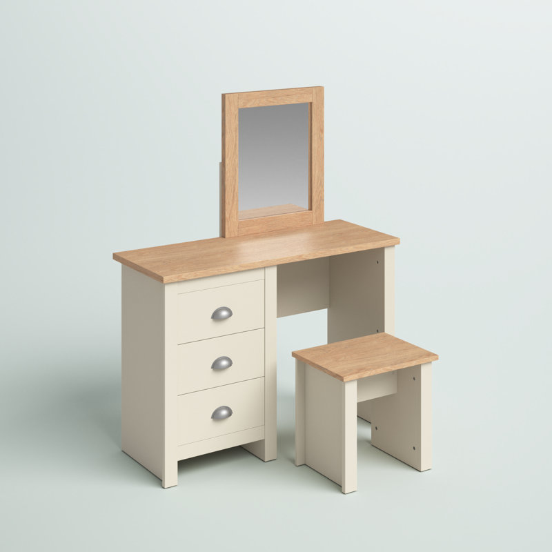 Aquitaine Dressing Table with Mirror, Cream/Oak