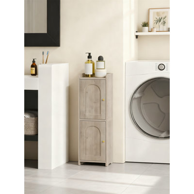 Corner Bathroom Storage Cabinet With 2 Doors And Adjustable Shelf For Small Spaces, Greige