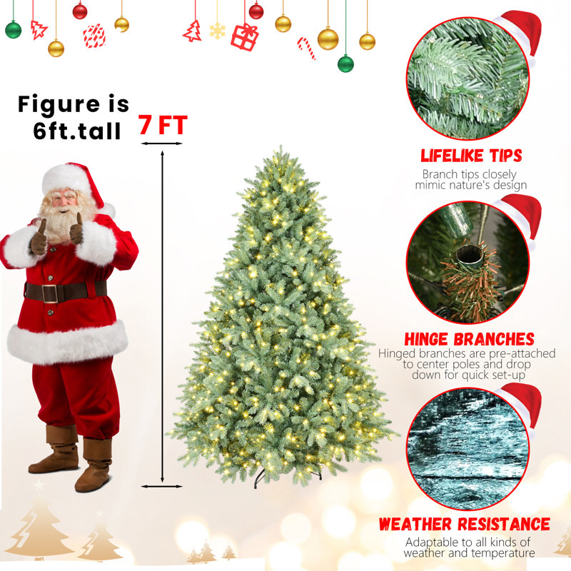 Arbre de Noël illuminé 7 pi avec lumières DEL et base en métal