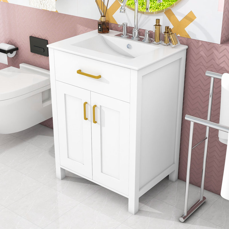 24" Bathroom Vanity Combo with Ceramic Sink, Drawer and Soft-Close Doors Cabient, White