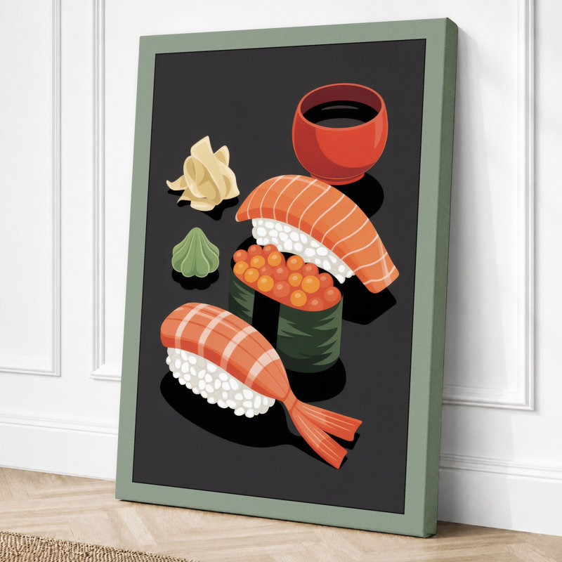 Sushi Arrangement Modern - Wrapped Canvas, Sage Border, 24x16 - 61.0 x 40.6 cm