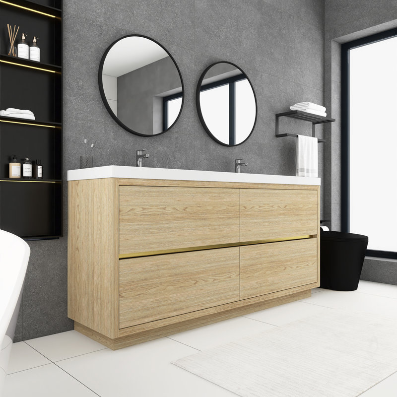 72 In. Freestanding Bathroom Vanity In Ash With Double Sinks, Natural