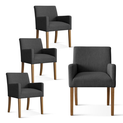 Set of 4 Upholstered Solid Wood 20.5'' Seat Height Linen Dining Armhair