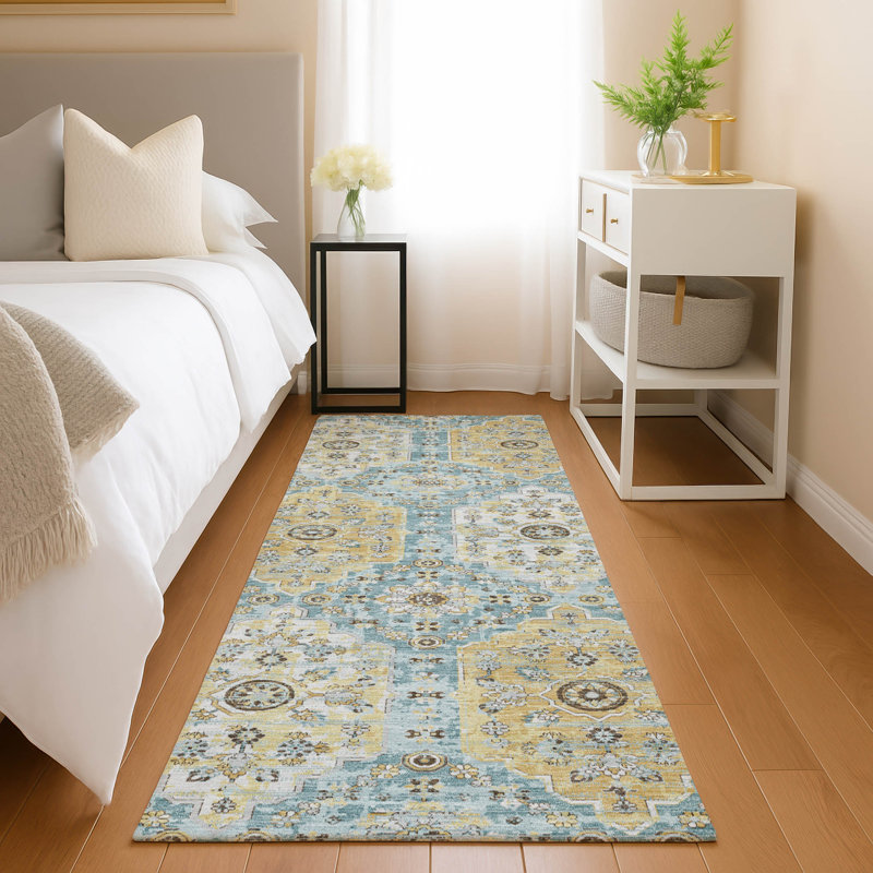 Machine Washable Indoor/Outdoor Chantille ACN2643 Damask Rug, 2'3" x 7'6" Runner, Teal