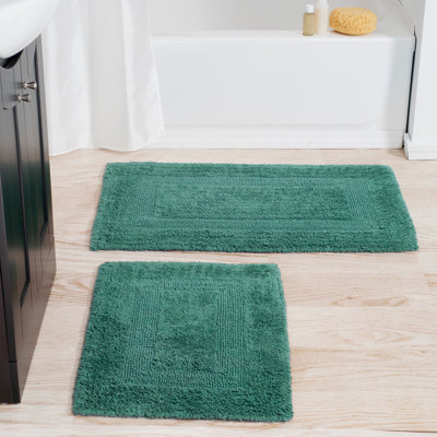 Tapis de salle de bain 4 pièces Lavish Home - Ensemble de tapis de salle de bain réversible en coton 2575 GSM - Tapis de bain lavables en machine pour la salle de bain, la cuisine et la salle de lavage (vert)