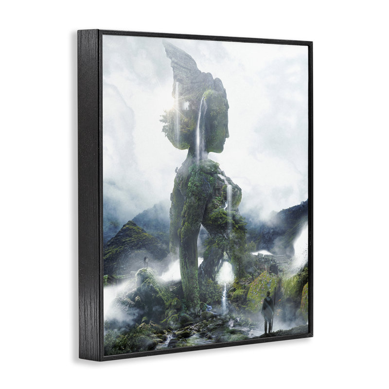 Statue de femme Mossy Nature, giclée encadrée, design par Barrett Biggers, H 14 po x l 11 po, Giclée encadrée noir minuit