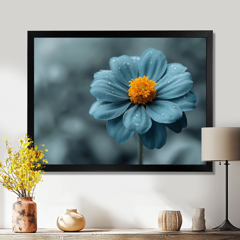 «Blue Grey Natures Marigold Photo», art mural souci, Cadre simple noir, bois massif, H 34 po x l 44 po
