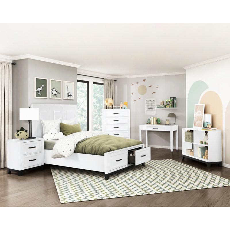 Grand lit plateforme avec rangement, option bois blanc pour l'ambiance