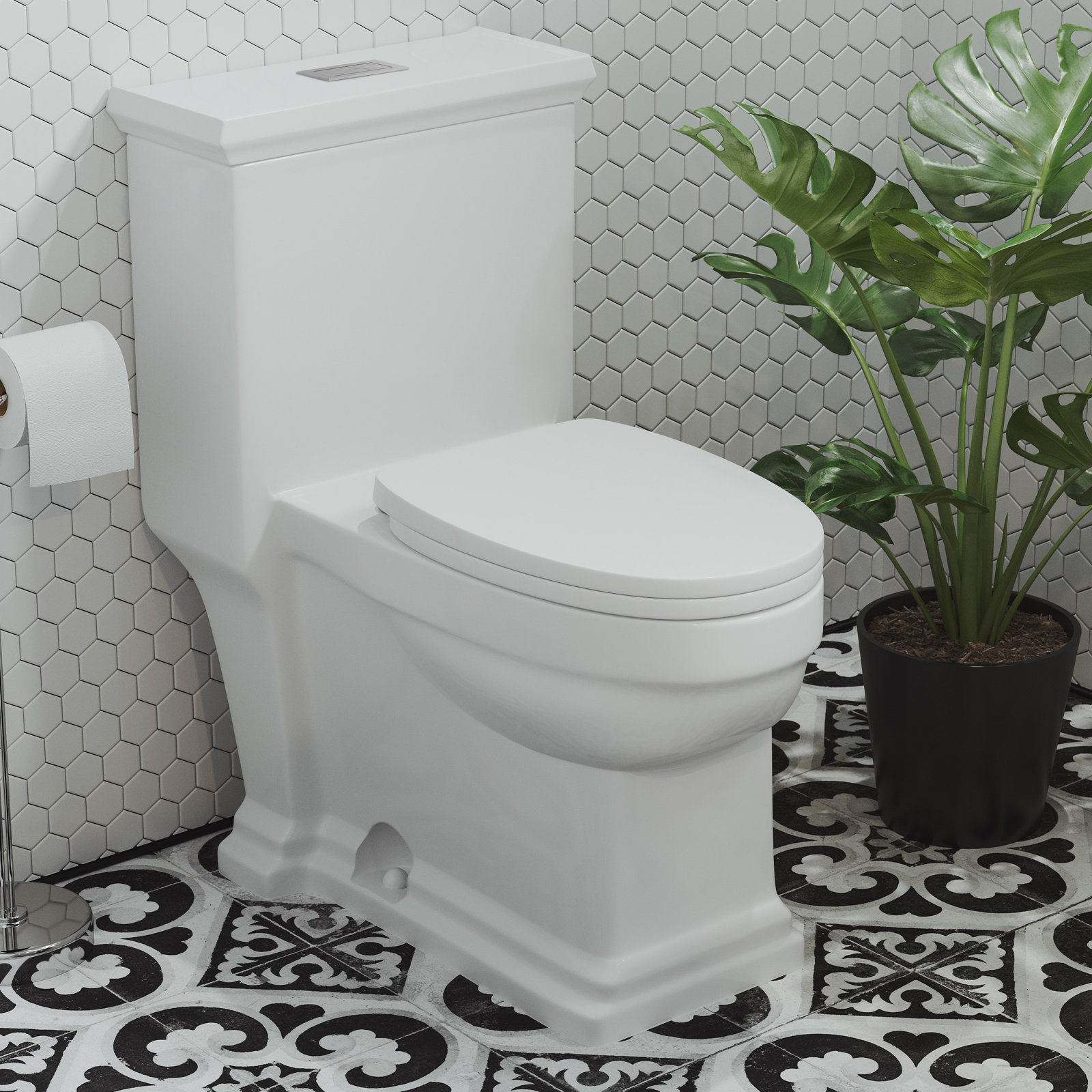 Voltaire One-Piece Elongated Toilet Dual-Flush 1.1/1.6 gpf, Top, Glossy White