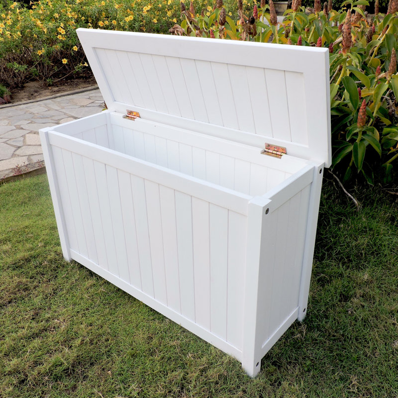 Gracie Oaks Debraoh 32'' W 29 Gallons Water Resistant Solid Wood Acacia Deck Box, Antique White