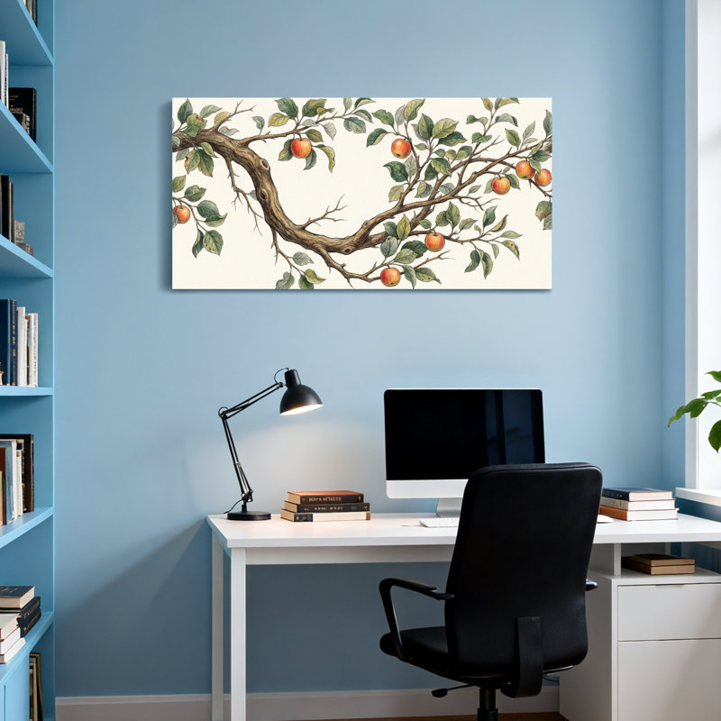 Plantes et fleurs, branche d'arbre fruitier avec feuilles et oranges, H 16 po x l 32 po