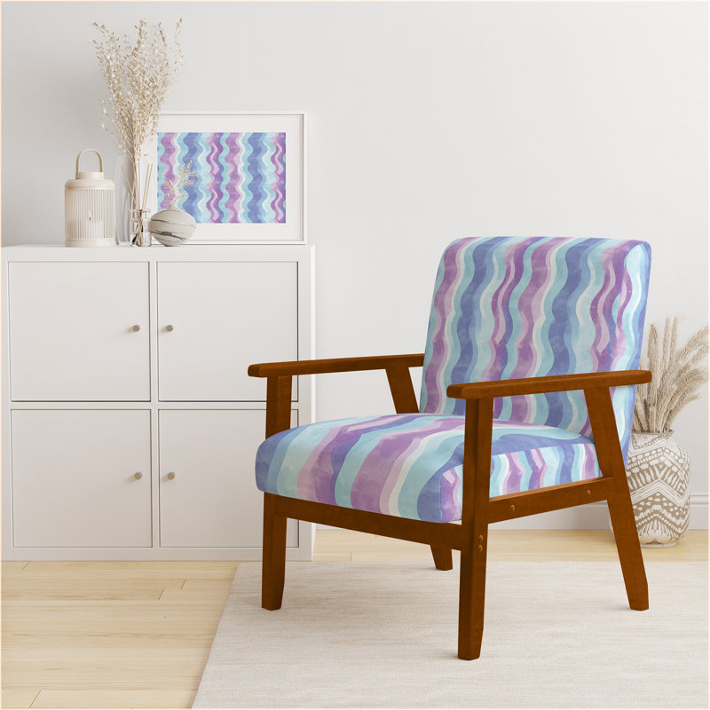 Chaise d'appoint pour enfants - Fauteuil en velours bleu Playful Waves, Accoudoirs carrés bruns