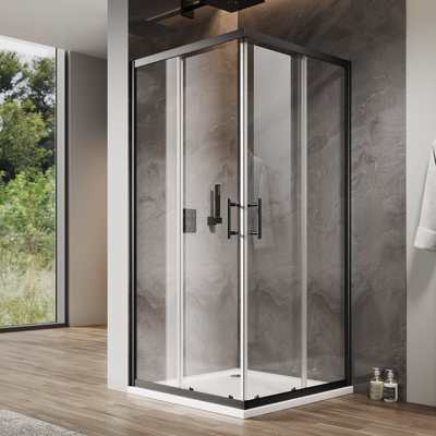 34"D x 34"W x 72"H Framed Square Corner Shower Enclosure with single aluminum and 1/4"Clear Tempered Glass, Gold
