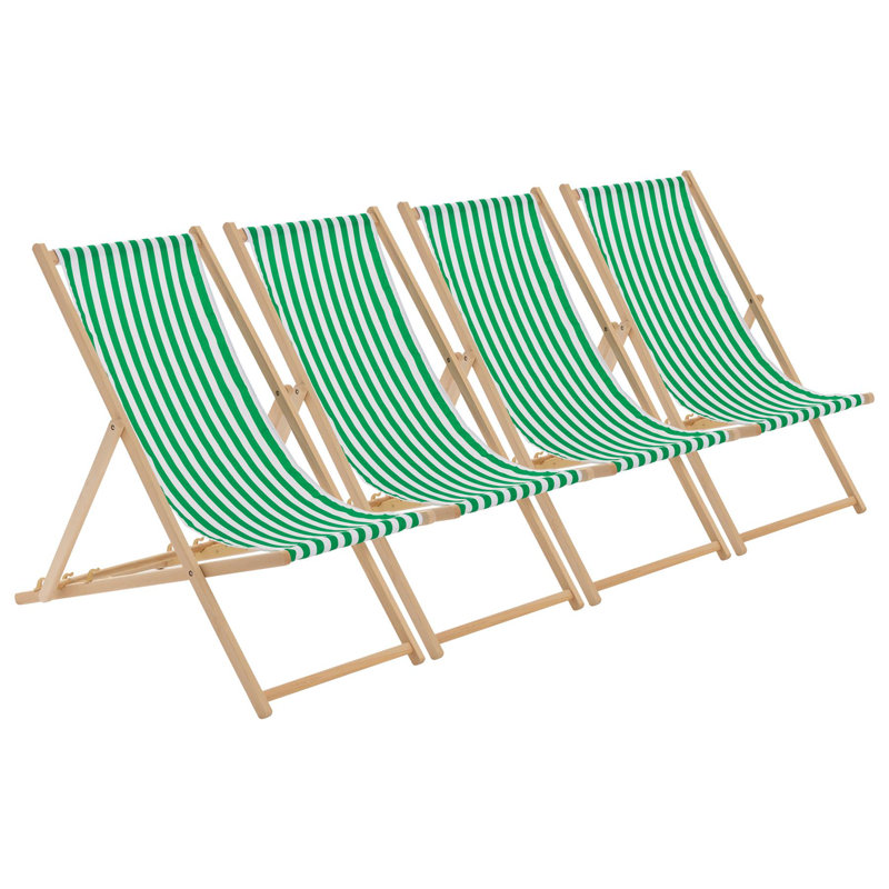 Harbour Housewares - Traditional Wooden Deck Chairs - Set of 4, Green/White