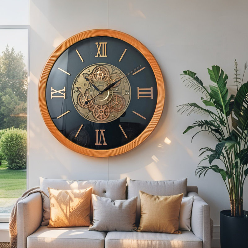 Horloge murale avec engrenages réels en mouvement