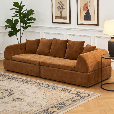 104.33" White Cloud Modular Sectional Sofa, 4-Seater Boneless Couch with Ottoman, Deep Fluffy Seats, Foam and Spring Support for Living Room