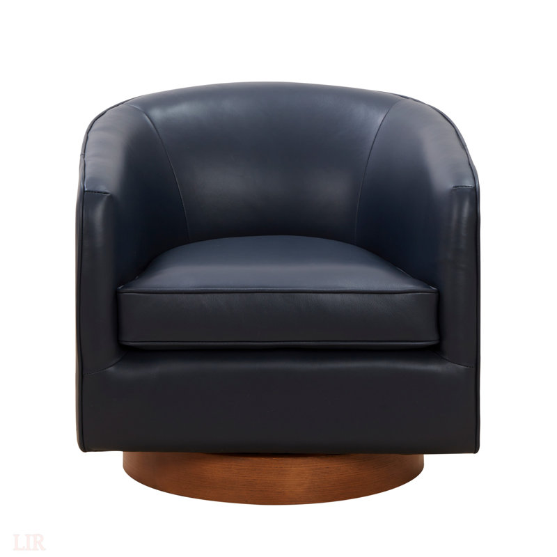 Chaise pivotante en cuir fleur Tessa avec base en bois, élégante et confortable pour toute pièce, aucun assemblage requis.