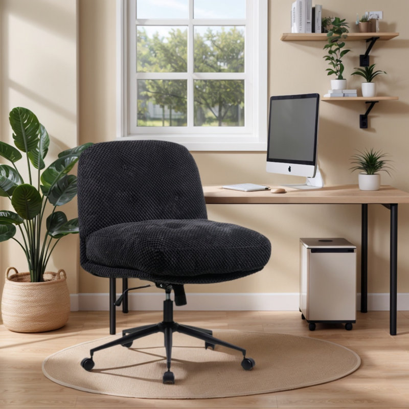 Black Office Chair With Casters And Cross-Leg Design, Adjustable Swivel, Wide And Thickened Seat Cushion, Suitable For Home Offices And Dressing Tables.