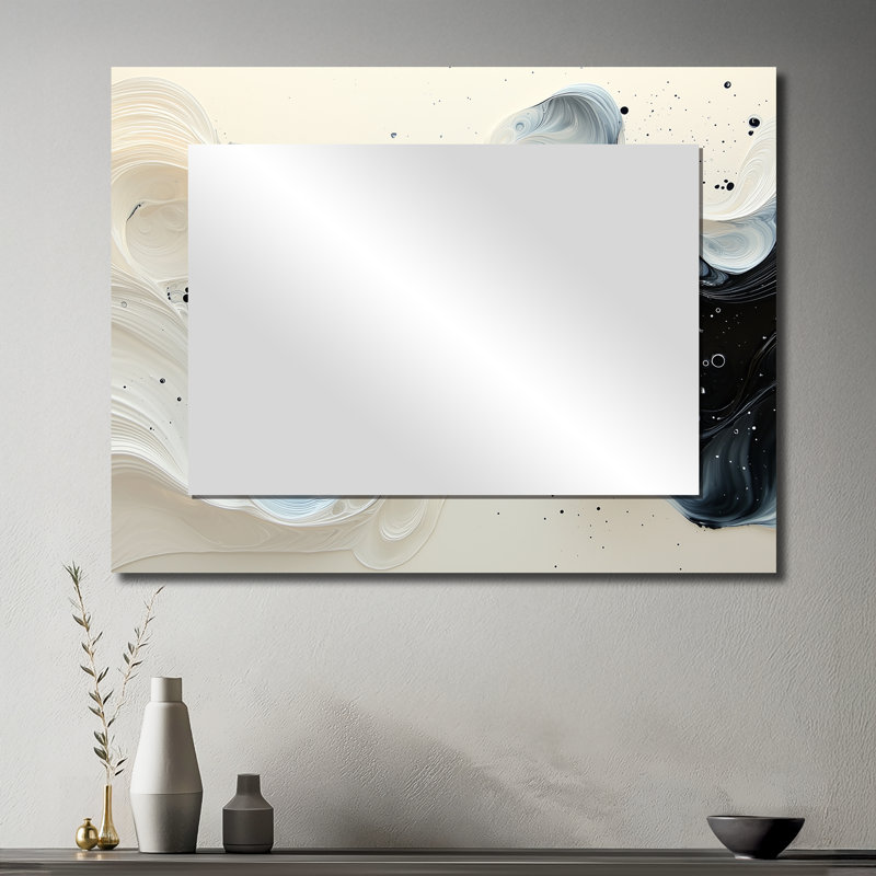 Noir et blanc en spirale encre rythmique «River I» - art mural miroir, imprimé sur métal, 30 po x 40 po