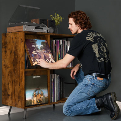 Turntable Stand With 4 U-Shaped Shelves For Record Cabinet In Living Room, Bedroom, Brown