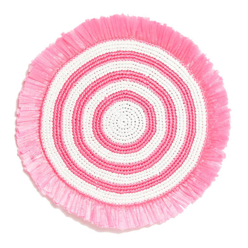 Napperons tissés à franges - rose et blanc, Rose/Blanc