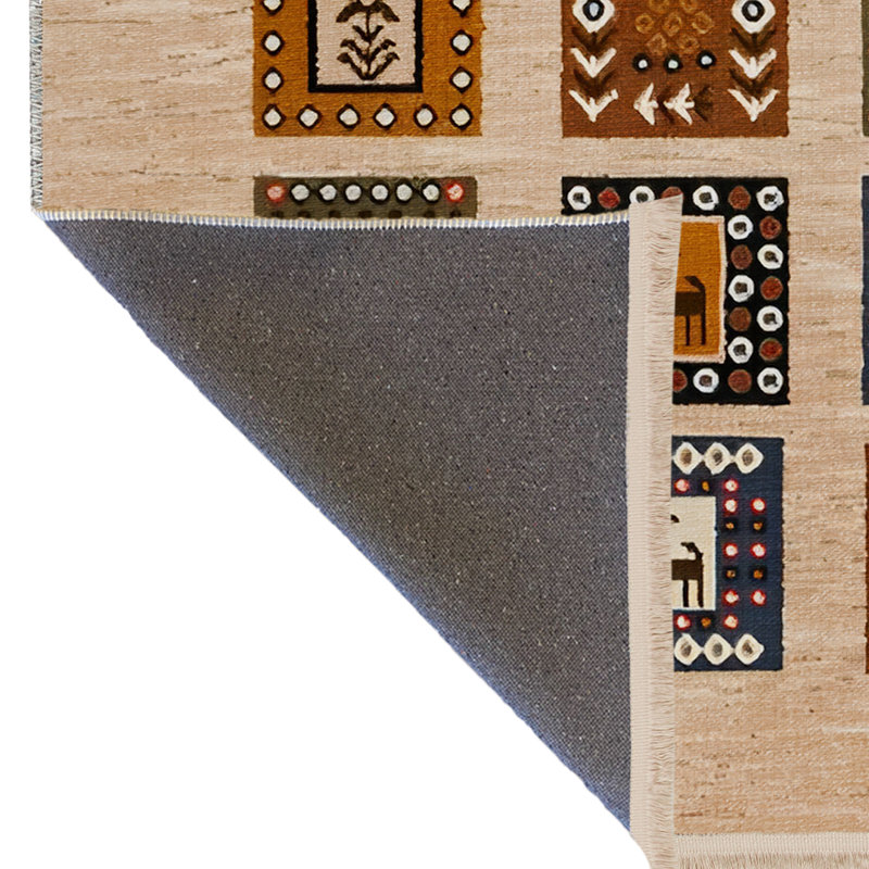 Beige Themed Square Section Motif Patterned Creative Decorative Rug, Rectangle 3'9.81" x 6'6.74"
