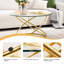 80CM Modern Round Tempered Glass Coffee Table with Metal Base, Clear Center Table for Living Room-2029623670