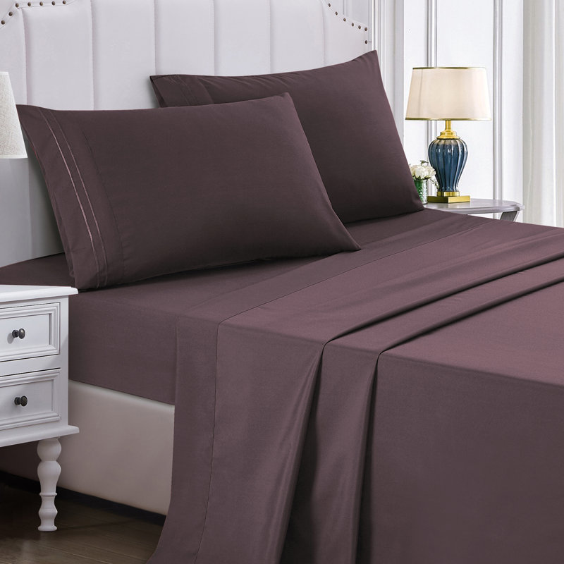 Ensemble de draps en microfibre Jcrown, Ensemble de draps pour grand lit avec 2 taies d'or, Mauve