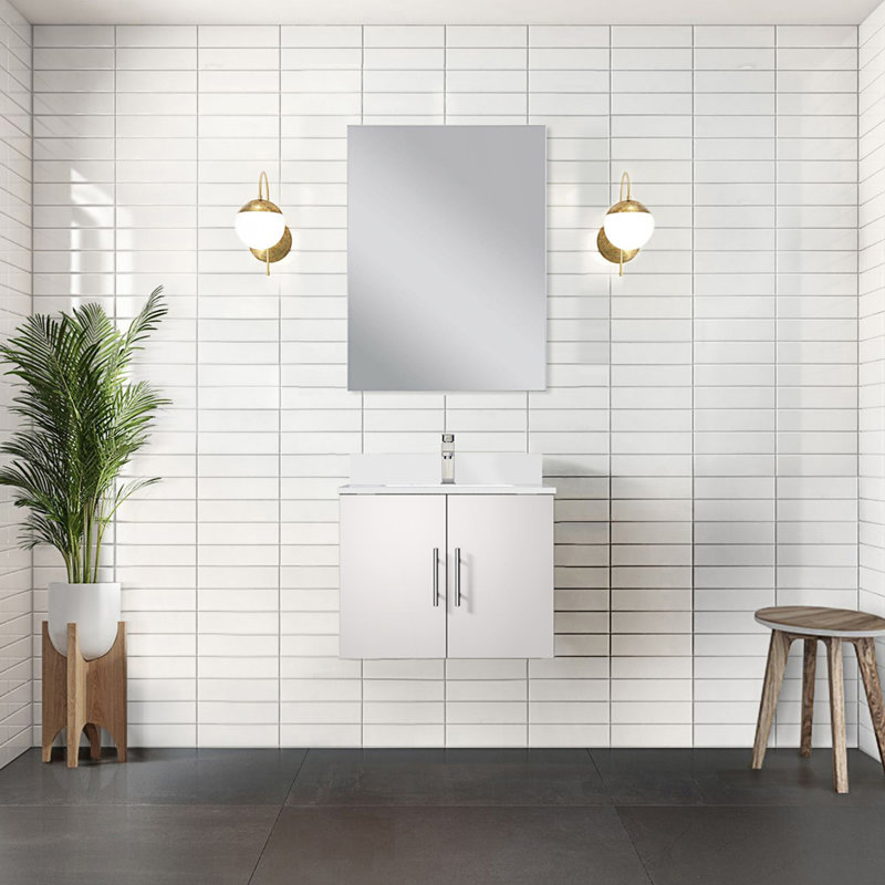 24 po X P 22 po Meuble-lavabo D avec comptoir en quartz blanc, Blanc lustré
