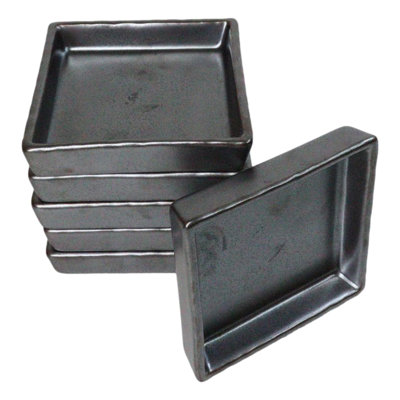 Set Of 6 Black Iron Clay Tetsu Kesho Ceramic Square Condiment Sauce Dishes 2oz