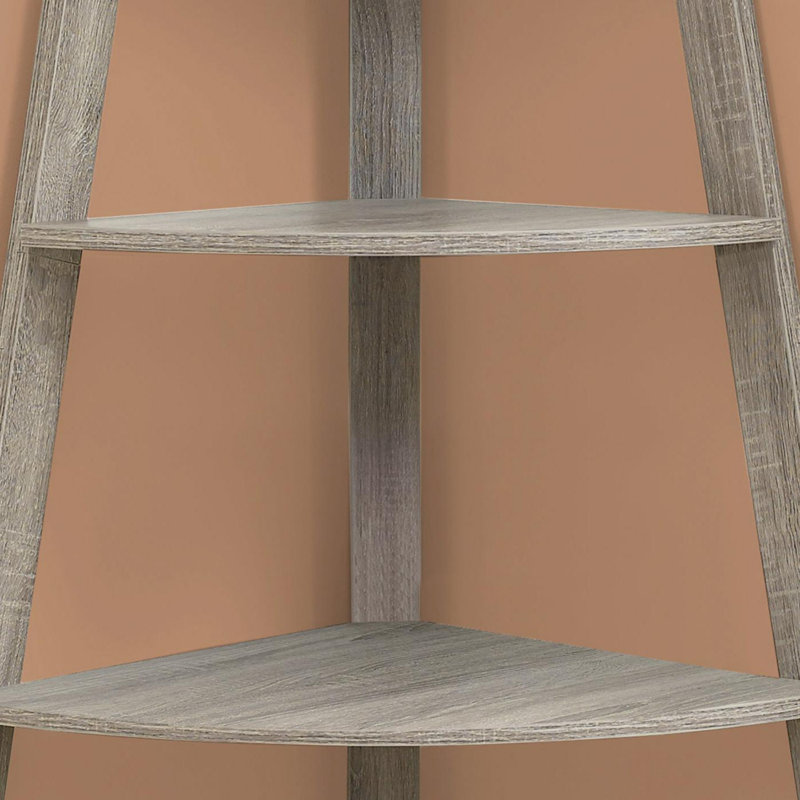 Bibliothèque, bibliothèque, étagère, d'angle, 4 niveaux, H 60 po, bureau, chambre à coucher, contemporain, moderne, Taupe