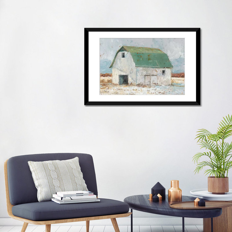 « grange ii », reproduction sur toile, H 16 po x l 24 po x P 1 po, Papier d'art encadré noir, Blanc
