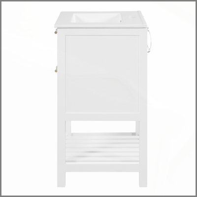 Meuble-lavabo de 24 po avec lavabo intégré en céramique, meuble-lavabo à 1 tiroir profond, 1 tiroir rabattable et meuble-lavabo simple pour petite et moyenne salle de bain