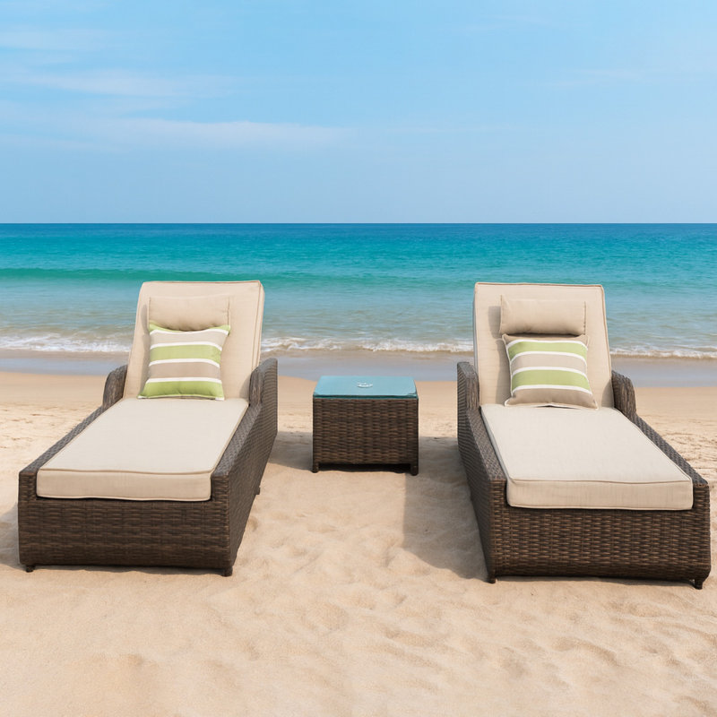 Chaise longue inclinable 77,95 po avec coussins 77,95 po, Blanc crémeux, Brun