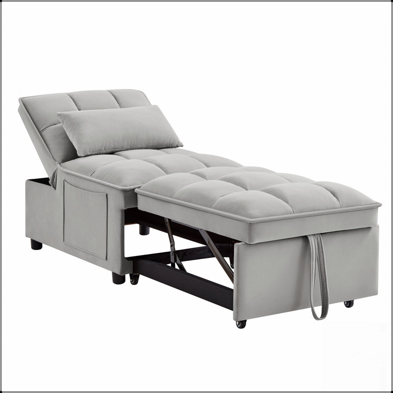 Canapé-lit simple capitonné avec dossier réglable et coussins, méridienne convertible pour une utilisation polyvalente