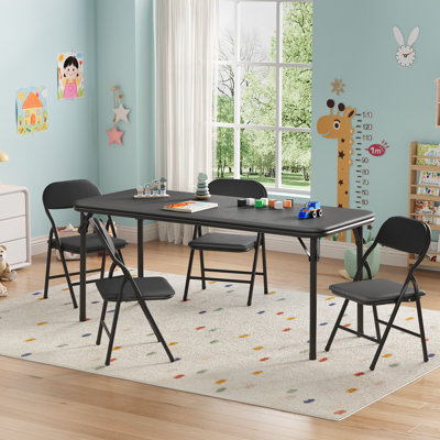 Ensemble de table pliante et de chaises pour enfants 5 pièces compactes - Mobilier d'activités pliable - Rangement facile - pour salle à manger, garderie, école maternelle, espace d'apprentissage - 4 chaises incluses - noir