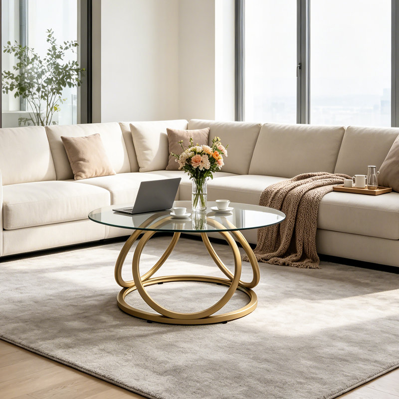 Paloalto Pedestal Coffee Table, Matte Gold