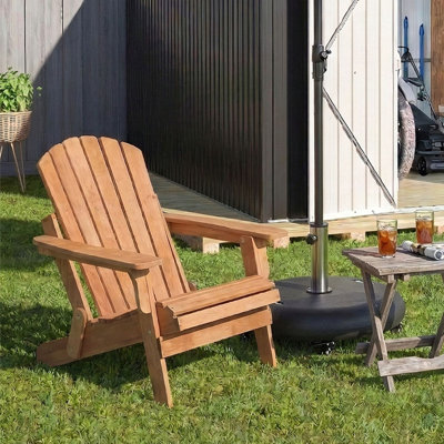 Chaise Adirondack pliante surdimensionnée (brun clair) - Chaise de patio en bois de pruche massif pour terrasse de jardin, de cour et de piscine