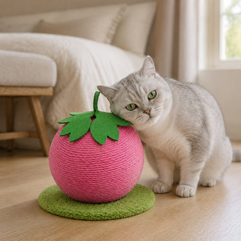 Boule à gratter en forme de fruit en sisal pour chat, jouet mignon pour les chats d'intérieur, balle d'activité durable, Pink