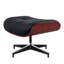 Fauteuil pivotant en cuir véritable capitonné noir et palissandre (69 cm) avec repose-pieds