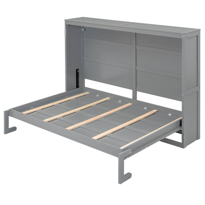 Grey Full Size Bed Wall Bed, Space - Saving For Multi Use Spaces, Flexible Body Following Mattress Support Small Apartments, Dual Piston Metal Mechanism