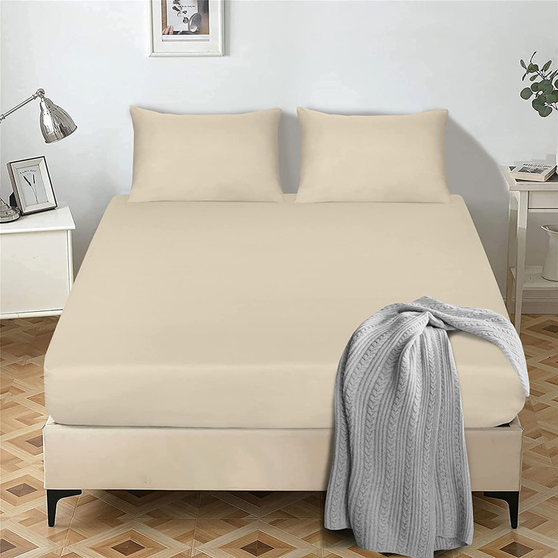 Ewoud Super Soft Microfiber Fitted Sheet – 25cm Deep Pocket, Brushed Finish, Kingsize (5'), Cream