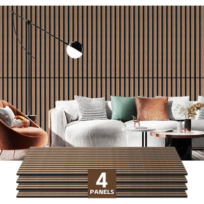 4 Pack 3D Fluted Wood Slat Acoustic Panels - Natural Walnut Soundproof Wall Decor Panels 47.2"X23.6" For Home Studio, Office Noise Reduction & Modern Interior Wall Design