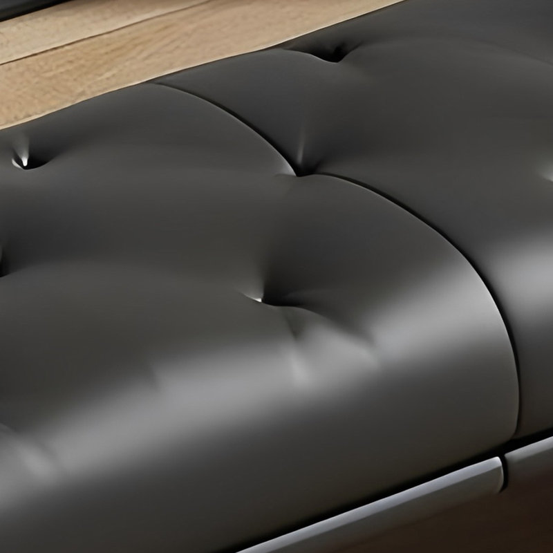 Banc rembourré en cuir Shanique, Noir, H 16,53 po x l 59,05 po x P 19,68 po